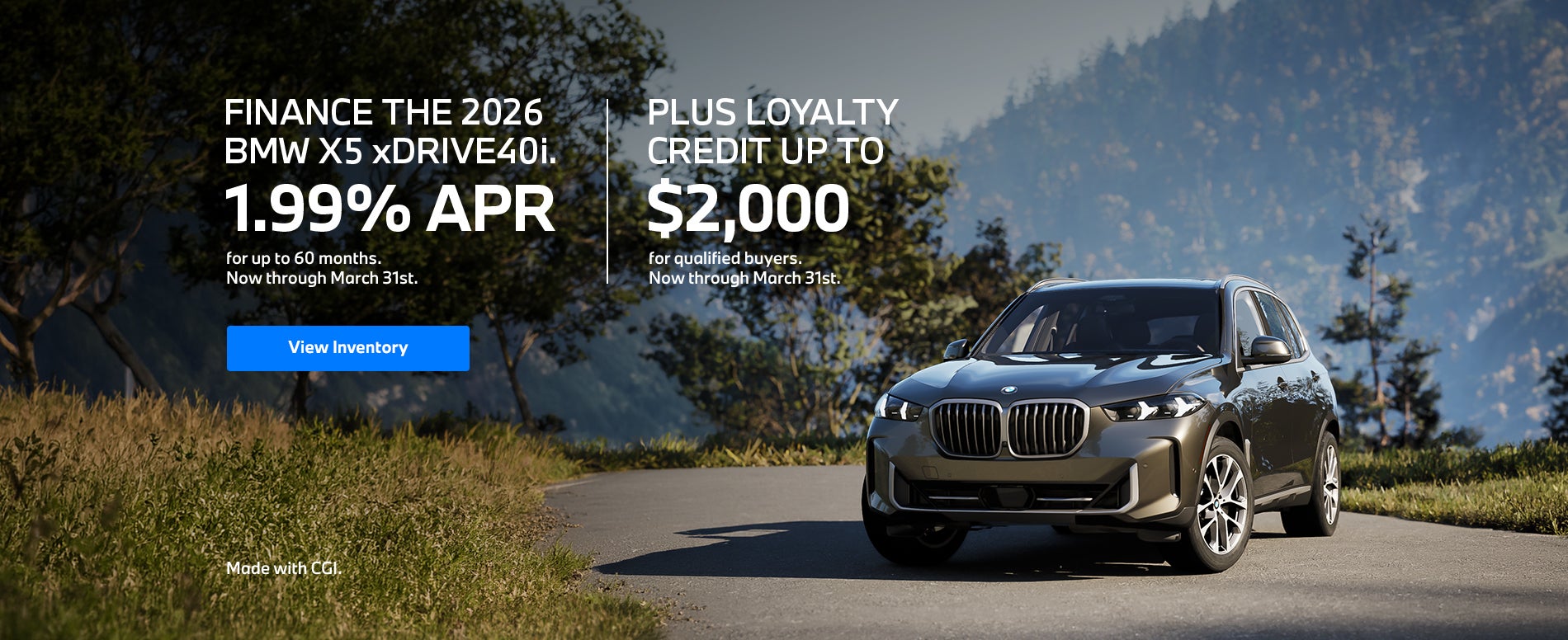 Finance The 2026 BMW X5 xDrive40i. 1.99% APR