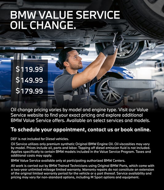 BMW VALUE SERVICE OIL CHANGE.