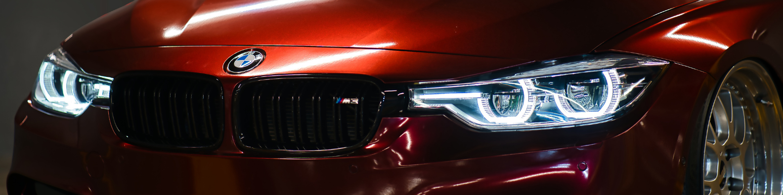 Orange front end of a BMW